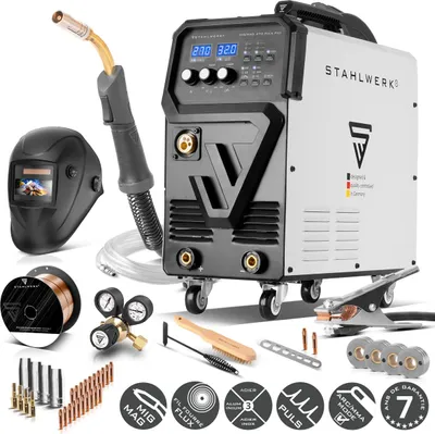 Image de STAHLWERK Poste à souder sous protection gazeuse 4 en 1 Combi MIG 270 Puls Pro - Equipement complet - Fonction pulsée, 270 A, entraînement à 4 galets, fonction Lift-TIG & MMA