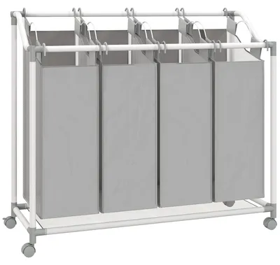Produktbild von Wäschekorb mit 4 Fächer 160 L Wäschesammler mit Rädern, herausnehmbarer Wäschesack, 97 x 38 x 81 cm, Grau