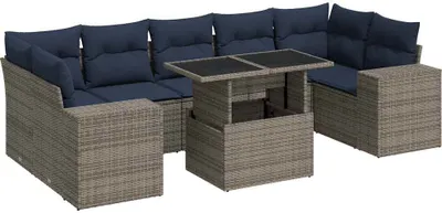 Produktbild von 8-tlg. Garten-Sofagarnitur mit Kissen Grau Poly Rattan Akazie