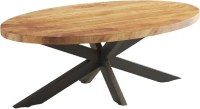Image de Table basse MADEIRO – Forme ovale – Marron bois et métal – Style contemporain