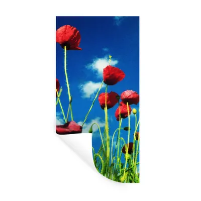 Produktbild von MuchoWow® Wandtattoo Wandsticker Wandaufkleber Mohnblumen für einen blauen Himmel 80x160 cm Selbstklebend und Repositionierbar - Sticker - Dekorfolie