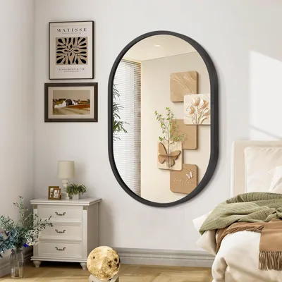 Produktbild von Ovaler Wandspiegel Schwarz Metallrahmen 70x50 cm Matt Badezimmer Schlafzimmer