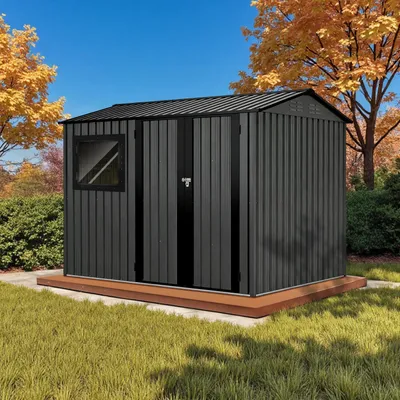 Produktbild von HOMAVO Gerätehaus Metall mit Pultdach, Gartenhaus Metall mit Fundament, 248.5 × 171.2× 193 cm, ideal für Garten, Terrasse oder Rasen