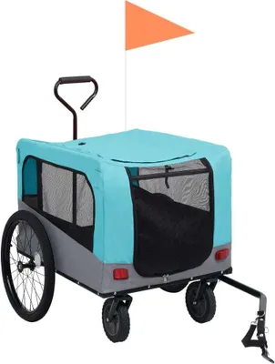 Produktbild von vidaXL 2-in-1 Fahrradanhänger für Hunde und Buggy Blau und Grau