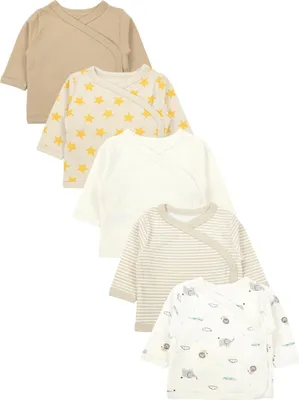 Produktbild von TupTam Baby Jungen Langarm Wickelshirt Baumwolle 5er Set, Farbe: Braun_Sterne_Beige_Streifen_Tiere, Größe: 50
