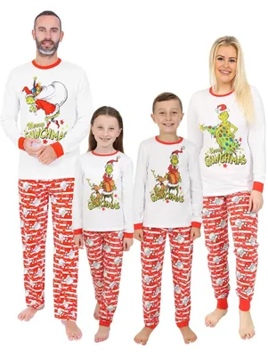 Imagen del producto de Pijama de Navidad para familia, diseño del Grinch, color blanco, tallas de 5 a 6 años