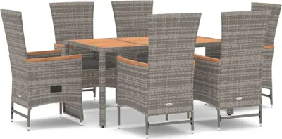 Produktbild von vidaXL 7-tlg. Garten-Essgruppe mit Kissen Grau Poly Rattan