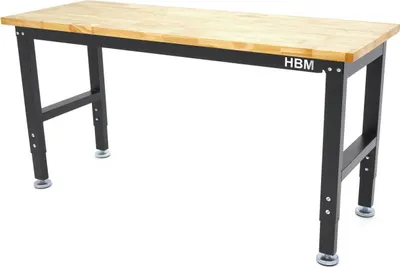 Produktbild von HBM Werkbank, 152 cm höhenverstellbar, Arbeitsplatte aus Massivholz, schwarz