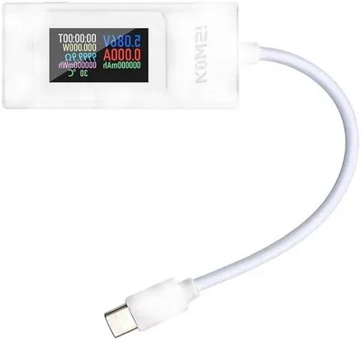 Obrázek produktu pro Multimetr s rozhraním USB-C a LCD displejem – tester napětí 4–30 V, 0–65 A – bílý