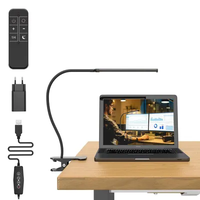 Image de Lampe de bureau LED 77 avec télécommande, 40 cm, à pince, 3 couleurs et 5 niveaux de luminosité