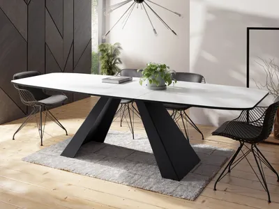 Produktbild von Esstisch Monte im Modern Stil, Rechteckiger Tisch - Ausziehbar von 160 cm bis 200 cm, Pulverbeschichtete Schwarze Metallbeine - 160 x 80 cm - Weiß