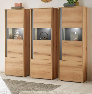 Produktbild von Schrank Set 3-teilig "Center" in Evoke Eiche und grau Wohnkombination 3 x Vitrine 190 x 155 cm