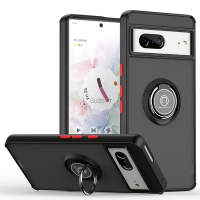 Obrázek produktu pro Pouzdro pro Google Pixel 7 matné průsvitné TPU pouzdro s prstencovým držákem a stojánkem Černá červená