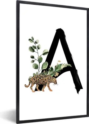 Produktbild von MuchoWow® MuchoWow® Gerahmtes Poster Dschungel - Leopard - Buchstabe A 60x90 cm - Poster mit zchwarzem Bilderrahmen - Kunst