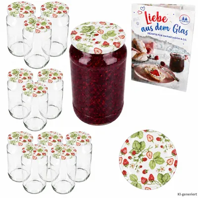 Produktbild von 12er Set Sturzglas 1062ml Wald-Erdbeere Deckel Heft