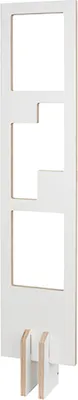A white, multi-panel frame with wooden supports at the base, shown against a white background.