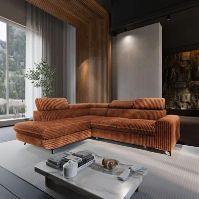 Produktbild von Masseno Ecksofa VELISS mit Schlaffunktion L-Form, Sofa mit Bettkasten, Wohnzimmersofa, Couch, Soffa, Bettsofa, Couchgarnitur- Braun, TILIA 52