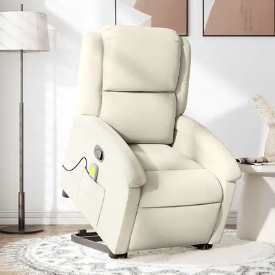 Produktbild von Massagesessel mit Aufstehhilfe Fernsehsessel Aufstehsessel Relaxsessel Sessel mit Liegefunktion Massagesessel Verstellbar TV Sessel Wohnzimmer Creme Samt