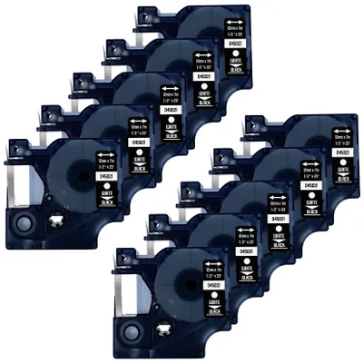 Produktbild von DULA Etikettenband - Kompatibel mit Dymo D1 45021 - 10 Stück - Weiß auf schwarz - 12mm x 7m