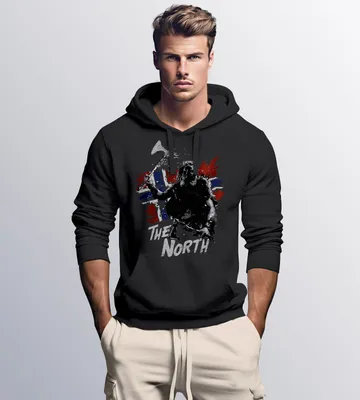 Produktbild von Hoodie Herren The North Wikinger Berserker Norwegen Valhalla Odin Ragnar Print Aufdruck Fashion Streetstyle Neverless® schwarz XS