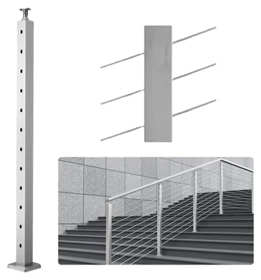 Immagine prodotto di VEVOR Paletto per ringhiera a cavo 106,68x5,08x5,08cm Foro angolato a 30° Paletto per ringhiera 12 fori preforati SUS304 Paletto in acciaio inox con staffa orizzontale e curva Set di 1 argento