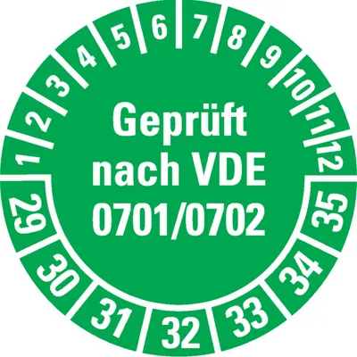 Produktbild von Dreifke® Prüfplakette  nach VDE 0701/0702, 29-35, grün, Dokumentenfoli...
