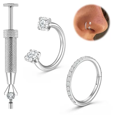 Productafbeelding van Titanium Hoefijzer Neusring met Edelstenen