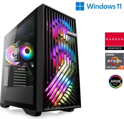 Image de PC de jeu AMD Ryzen 7 7700, 3800 MHz, AMD Radeon Graphics, 16 Go DDR5-RAM, 1000 Go M.2 SSD, Windows 11, USB 3.2 | M10940H