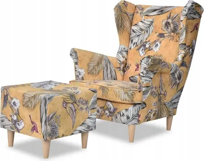 Produktbild von Family Meble Ohrensessel mit Hocker Print Relaxsessel Skandinavisch Bequemer Sessel Loungesessel Fernsehsessel Wohnzimmer Schlafzimmer Büro (SPRING 3)