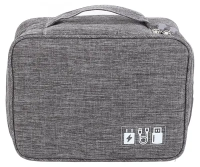 Produktbild von Kabeltasche mit Organizer, mehreren Fächern, wasserabweisend, verstellbarer Trennwand, universellem Organizer für elektronische Kabel, grau