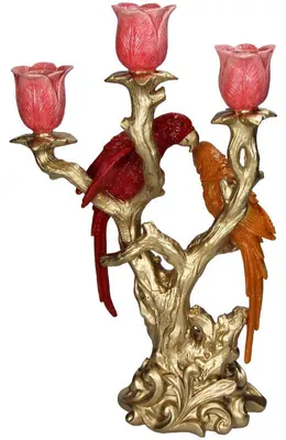 Image de Bougeoir oiseau rouge et orange multicolore - 37,5 cm