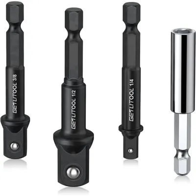 Image de Jeu d'adaptateurs de douilles de 4 pièces, 1/4", 3/8", 1/2", avec porte-embouts magnétique, en acier Cr-V
