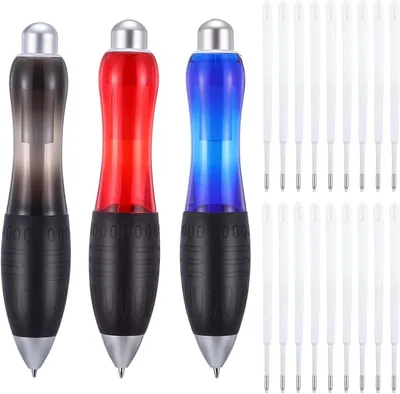 Productafbeelding van Grote Balpennen Set - Dikke Pennen Senioren Pennen - Comfortabel Schrijven - Antislip Grip - 13.6 cm - Zwart Blauw Rood