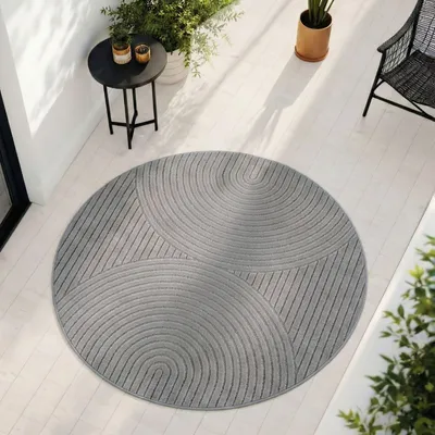Produktbild von Carpetsale24 Outdoor Teppich, Modern Boho Design, 3D Effekt, Robust und UV-Beständig, ideal für Terrasse Wohnzimmer & Küche, Grösse: 80 cm Rund