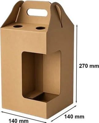 Zdjęcie produktu dla Karton Wykrojnikowy Pudełko Kartonowe Kartonik Z Okienkiem i uchwytem 140x140x270mm na 4 piwa F217