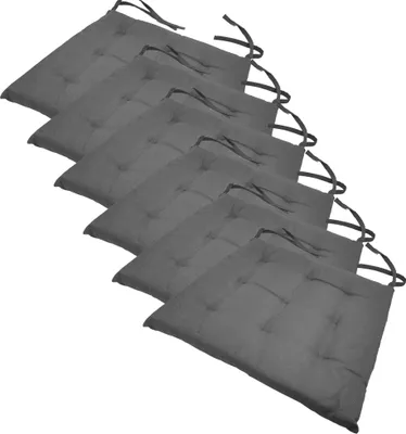 Produktbild von Stuhlkissen 40x40 cm ComfySeat - Sitzkissen mit Bändern / Schleife, 9-fache Steppung - Indoor & Outdoor, Farbe:Grau, Set:6er Set