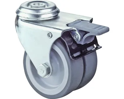 Obrázek produktu pro Walteco Přístrojové dvojité kolečko otočné s otvorem a brzdou, průměr 75mm, nosnost 100kg