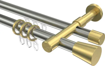 Produktbild von Interdeco Rundrohr-Innenlaufstange / Gardinenstange (Kombination) Edelstahl-Optik / Messing-Optik, Typ Prestige Sitra (Konus), 20 mm Ø 2-läufig, 120 cm