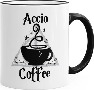 Produktbild von Kaffee-Tasse Accio Coffee Spruch-Tasse Kaffeetasse Teetasse Keramiktasse schwarz unisize