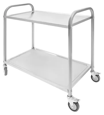 Produktbild von Servierwagen - Großer Edelstahl-Rollwagen - 2 Ebenen - 4 Lenkrollen - Tragkraft 75 kg - Servier- und Transportwagen