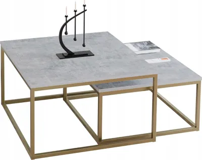 Zdjęcie produktu dla Zestaw stolików kawowych FutuStal 2w1 75/65 cm loft, złoty, beton jasny