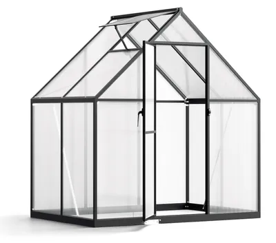 Zdjęcie produktu dla Eikuavons: szklarnia, oranżeria wykonana z aluminium, czarna rama z panelami świetlnymi o grubości 4 mm, wymiary: 123 x 180 x 195 cm