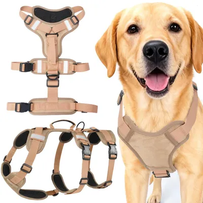 Immagine prodotto di Imbracatura per cani riflettente, antiscappamento, con maniglia, colore kaki, taglia L