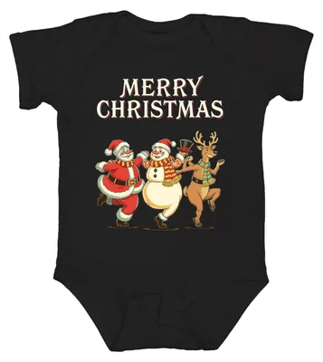 Produktbild von MERRY CHRISTMAS Weihnachtsmann Schneemann Rentier tanzend Vintage Baby Body, Schwarz, 18/24