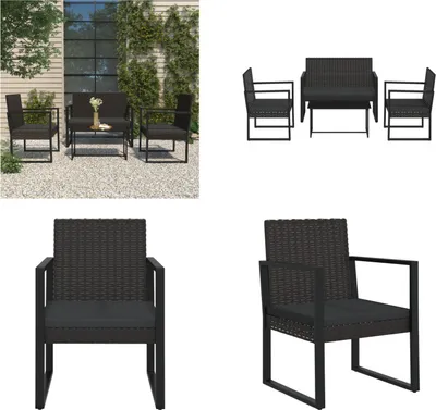 Image de vidaXL 4 pcs. Garden Lounge Set with Coussins Black Poly Rattan - Garden Lounge Set - Garden Lounge Sets - Terrassen Lounge Set - Outdoor Lounge Set