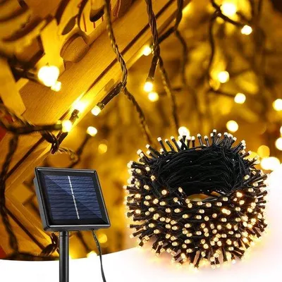 Obrázek produktu pro Automatizovatelný LED řetěz pro venkovní použití, 32 m, 300 LED diod, solární napájení, 8 režimů, voděodolný, pro výzdobu zahrady a domu