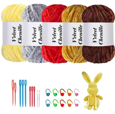 Immagine prodotto di Filato Samt Chenille, 500g (5 gomitoli da 100g), filato per uncinetto, filato per maglia, filato peloso