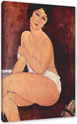 Produktbild von Amedeo Modigliani - Sitzende Nackte auf Divan - Leinwandbild / Größe: 100x70 cm / Wandbild / Kunstdruck / fertig bespannt