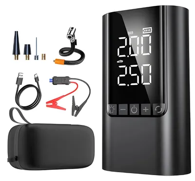 Obrázok produktu pre Prenosné zariadenie 4 v 1: štartér pre auto (12V), powerbanka (10000 mAh), kompresor (150 PSI) a pumpa na nafukovanie pneumatík pre auto