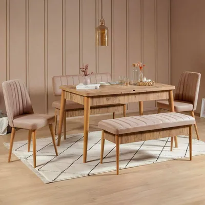 Image de Padru - ensemble Table et Chaises, Chêne Brun, Extensible